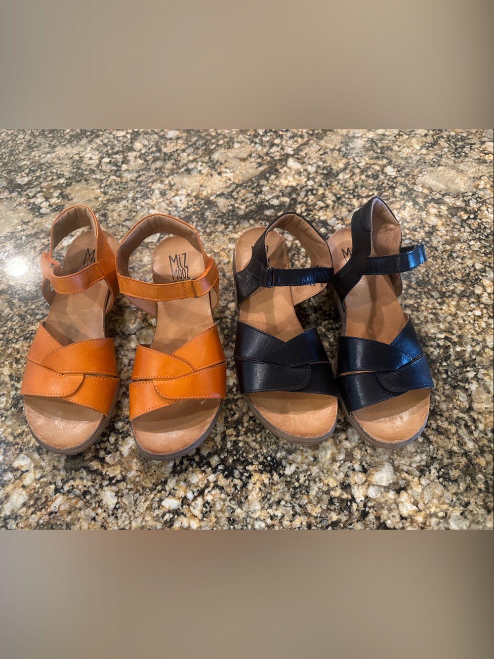 Miz Mooz Leather Double-Strap Sandals in Orange and Black